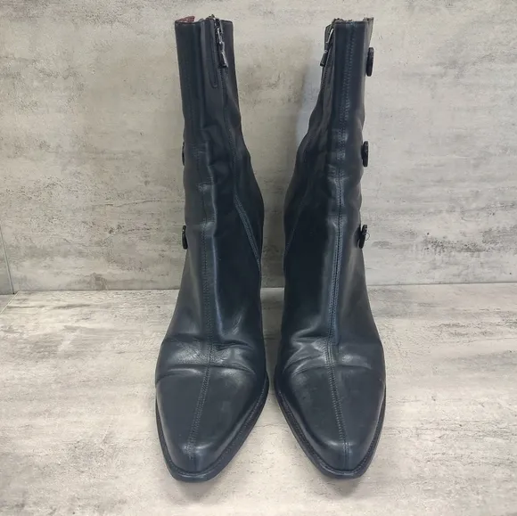 Donald J. Plinar Black Italian Button Ankle Boots Red Sole Women's Size 9