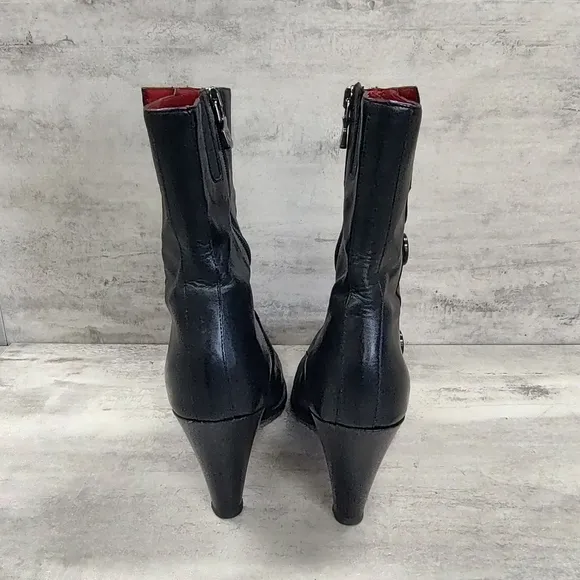 Donald J. Plinar Black Italian Button Ankle Boots Red Sole Women's Size 9