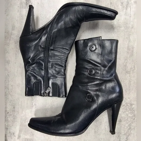 Donald J. Plinar Black Italian Button Ankle Boots Red Sole Women's Size 9