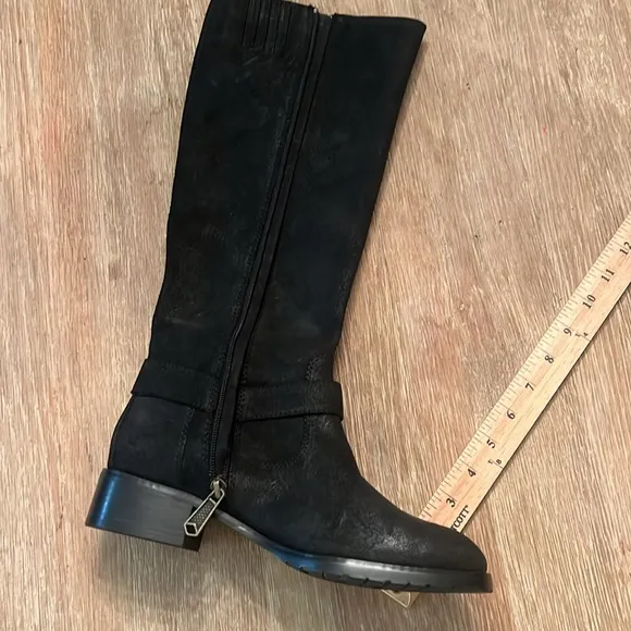 DONALD J PLINER “BOLE” BLACK SUEDED LEATHER WAXED TALL MOTO RIDING BOOTS SIZE 8M