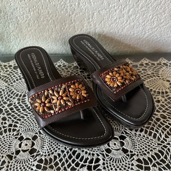 Donald J. Pliner Espresso ‘Cissi’ Beaded Wedge Platform Sandals