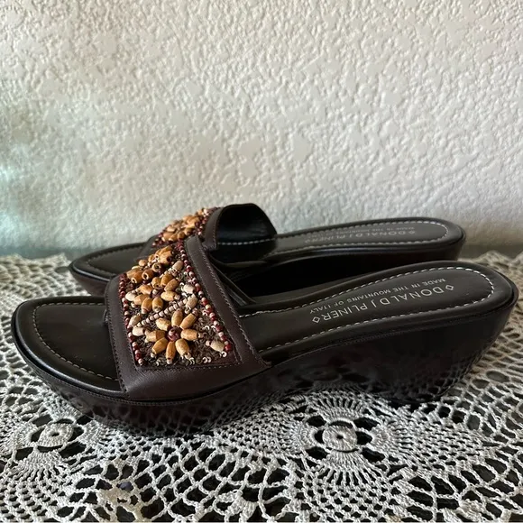 Donald J. Pliner Espresso ‘Cissi’ Beaded Wedge Platform Sandals