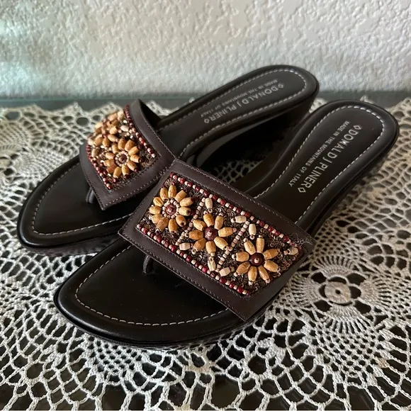 Donald J. Pliner Espresso ‘Cissi’ Beaded Wedge Platform Sandals
