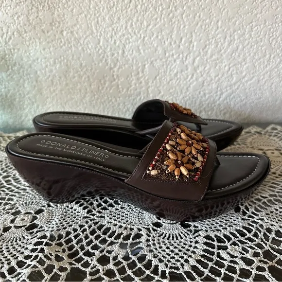 Donald J. Pliner Espresso ‘Cissi’ Beaded Wedge Platform Sandals