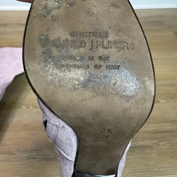 Donald J. Pliner over-the-knee pink suede &quot;Vale&quot; stiletto heel boots, size 7.5