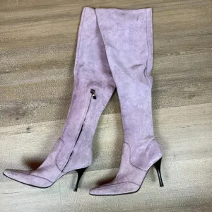 Donald J. Pliner over-the-knee pink suede &quot;Vale&quot; stiletto heel boots, size 7.5
