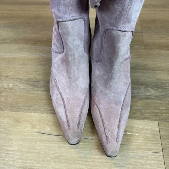 Donald J. Pliner over-the-knee pink suede &quot;Vale&quot; stiletto heel boots, size 7.5
