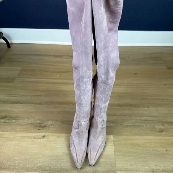 Donald J. Pliner over-the-knee pink suede &quot;Vale&quot; stiletto heel boots, size 7.5
