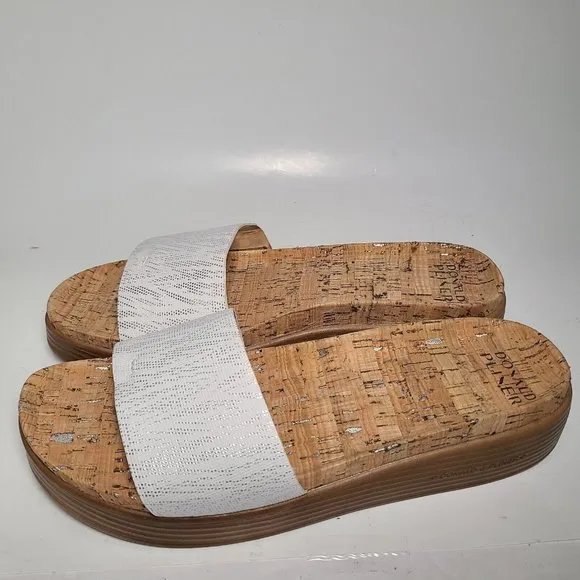 DONALD PLINER women Sandals Fiji  Metallic Zebra white Wedge Thong  Sz 11 new