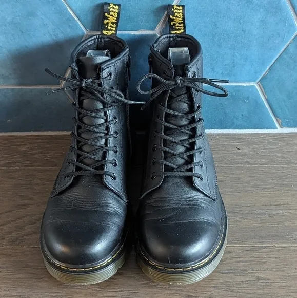 Dr. Martens 1460 J Leather Lace Up Zip Boots Bouncing Soles Size 4