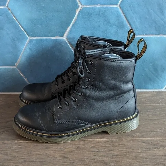 Dr. Martens 1460 J Leather Lace Up Zip Boots Bouncing Soles Size 4