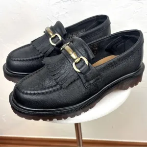 DR. MARTENS Adrian Snaffle Grain Black Pebble Leather Horse Bit Loafers Womens 5