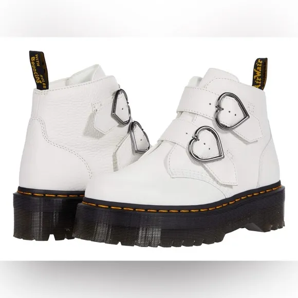 Dr. Martens Devon Heart Buckle White Leather Platform Women's Boots size 7