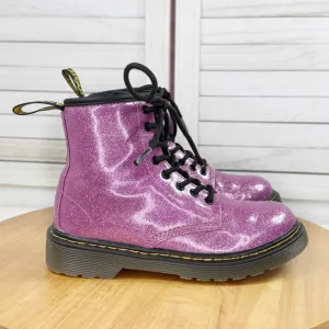 Dr Martens Glitter Patent Leather 1460 Combat Boots Pink Juniors 1 Big Kid