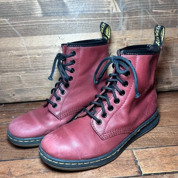 Dr. Martens Unisex 1460 Newton Leather Boots- Cherry Red/ Size Women’s 7