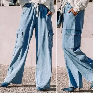 Drawstring Wide Leg Jeans with Pockets