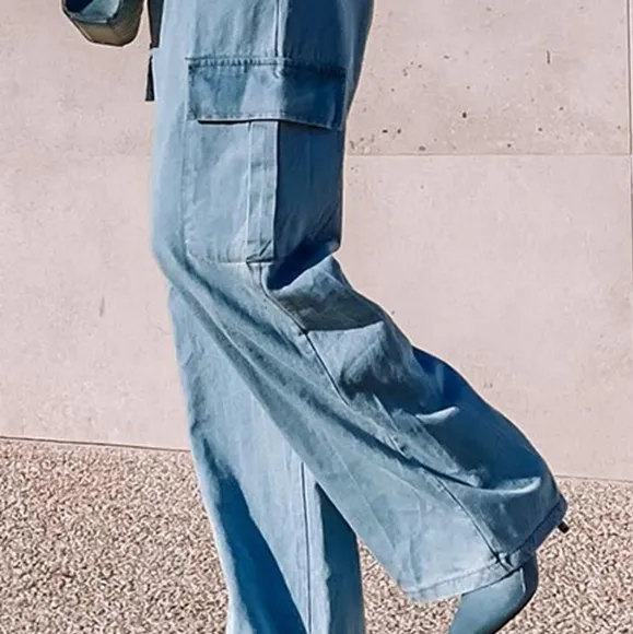 Drawstring Wide Leg Jeans with Pockets