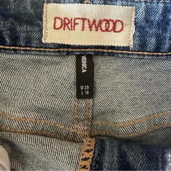 Driftwood Anthropologie Embroidered Denim Mini Skirt Distressed Hem Boho Chic 30