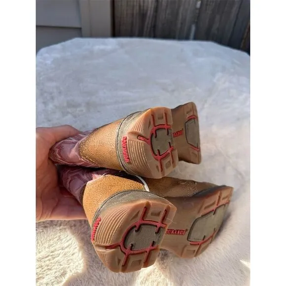Durango Lil' Durango Girls Western Boots Tan Pink Square Toe Pull-On Size 10.5