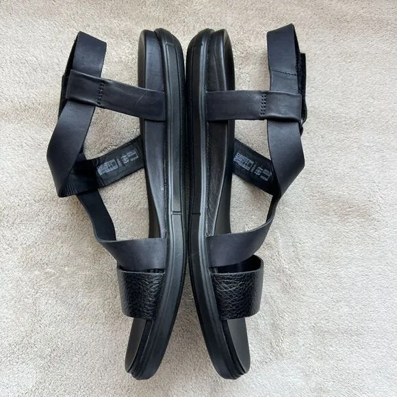 Ecco Simpil Black Leather Strappy Flat Comfort Sandal Women’s EU 38 US 7 - 7.5