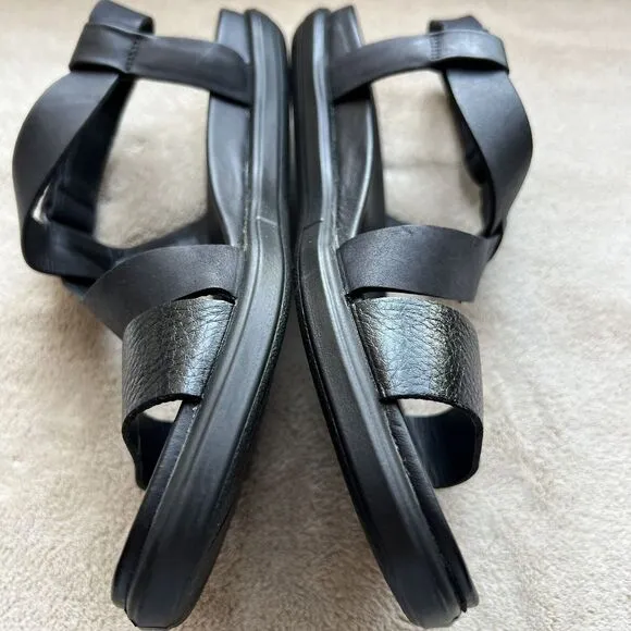 Ecco Simpil Black Leather Strappy Flat Comfort Sandal Women’s EU 38 US 7 - 7.5