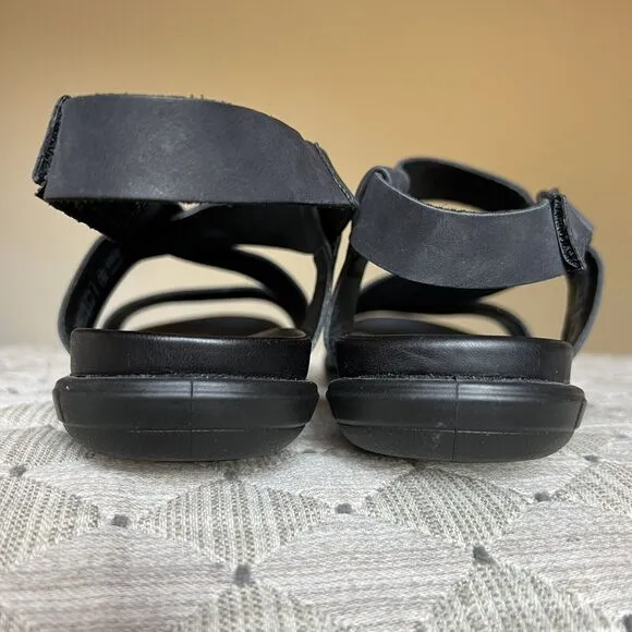 Ecco Simpil Black Leather Strappy Flat Comfort Sandal Women’s EU 38 US 7 - 7.5