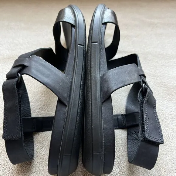 Ecco Simpil Black Leather Strappy Flat Comfort Sandal Women’s EU 38 US 7 - 7.5