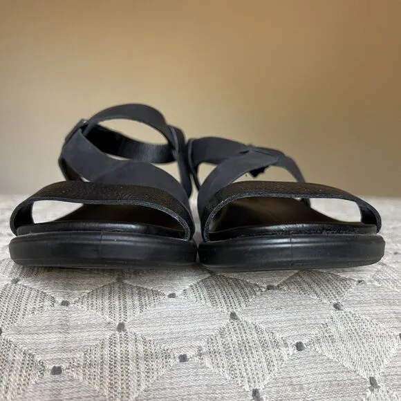 Ecco Simpil Black Leather Strappy Flat Comfort Sandal Women’s EU 38 US 7 - 7.5