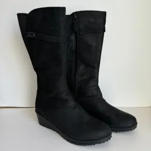 Eddie Bauer womens black Fleece Lined Lodge Leather Wedge Vibram Boots size 11