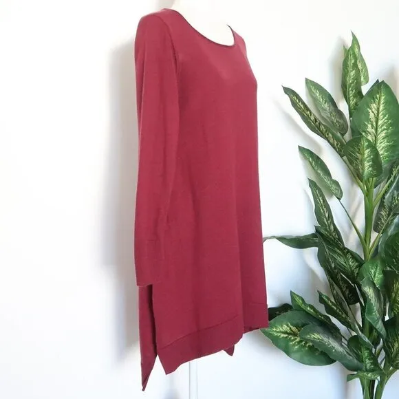 Eileen Fisher Burgundy Merino Wool Long Sleeve Pullover Sweater Dress Tunic M