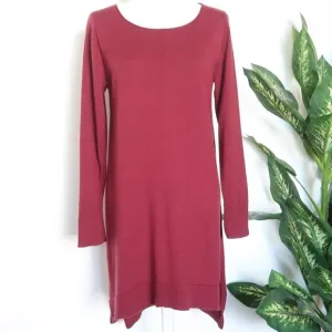 Eileen Fisher Burgundy Merino Wool Long Sleeve Pullover Sweater Dress Tunic M