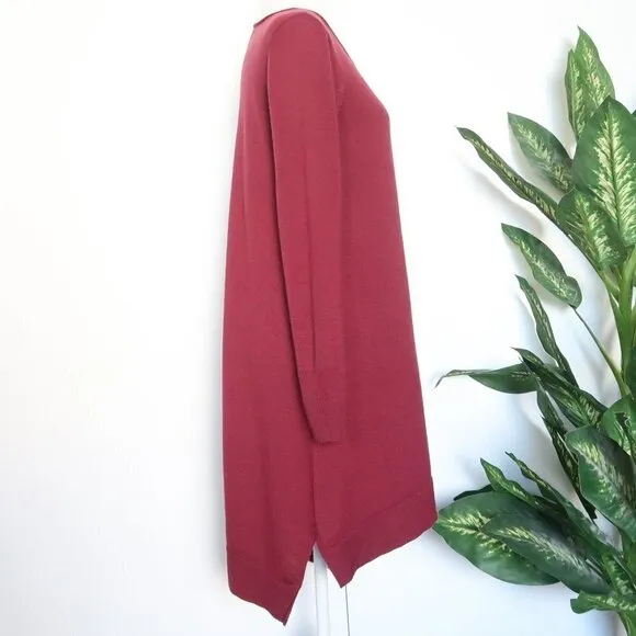 Eileen Fisher Burgundy Merino Wool Long Sleeve Pullover Sweater Dress Tunic M