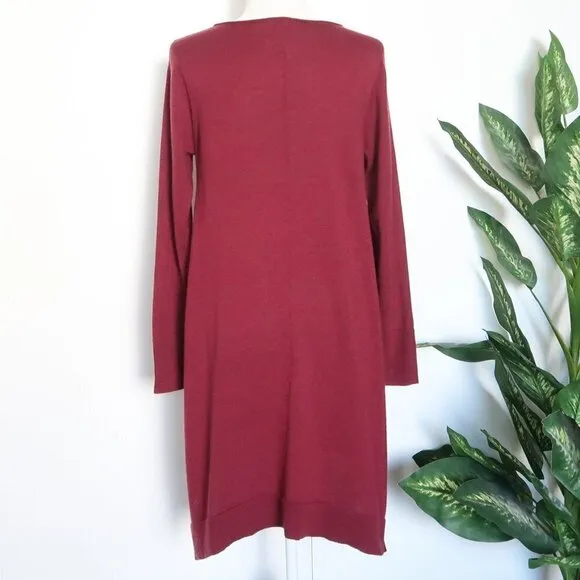 Eileen Fisher Burgundy Merino Wool Long Sleeve Pullover Sweater Dress Tunic M