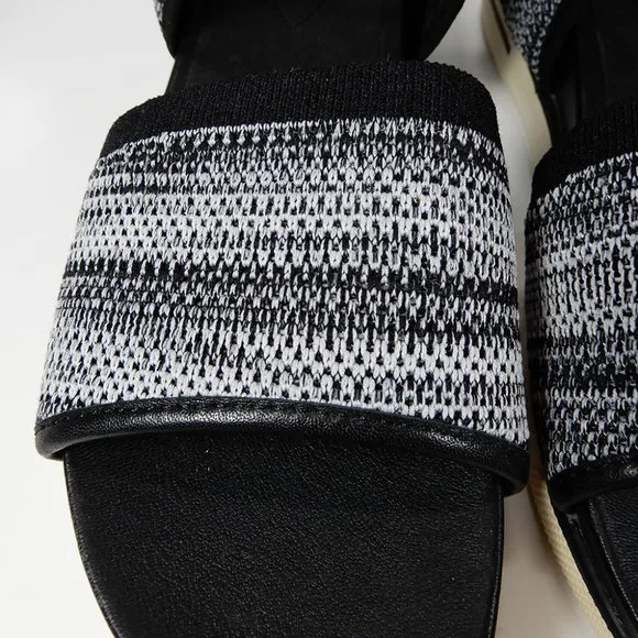 EILEEN FISHER Knit Sport Platform SANDALS Size 8 Black White Stretch Ankle Cuff