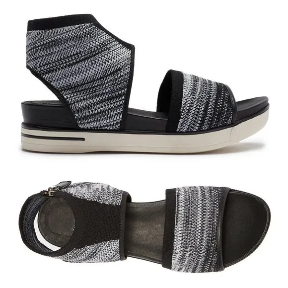 EILEEN FISHER Knit Sport Platform SANDALS Size 8 Black White Stretch Ankle Cuff