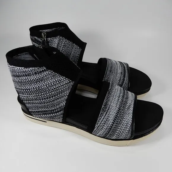 EILEEN FISHER Knit Sport Platform SANDALS Size 8 Black White Stretch Ankle Cuff