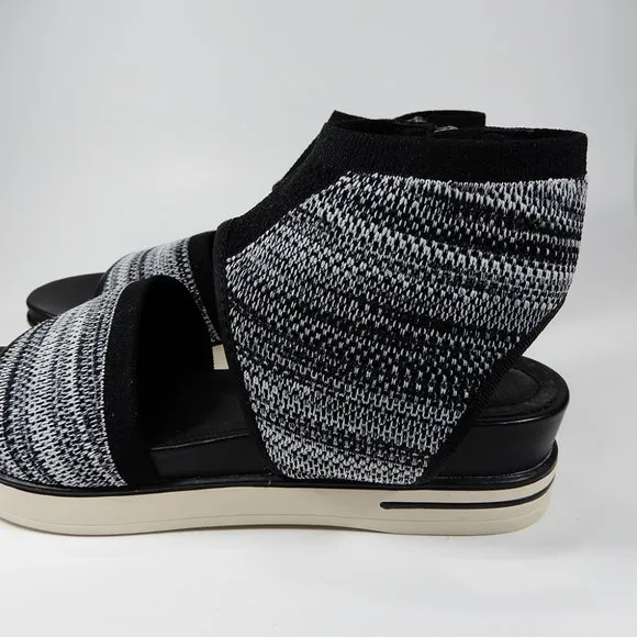 EILEEN FISHER Knit Sport Platform SANDALS Size 8 Black White Stretch Ankle Cuff