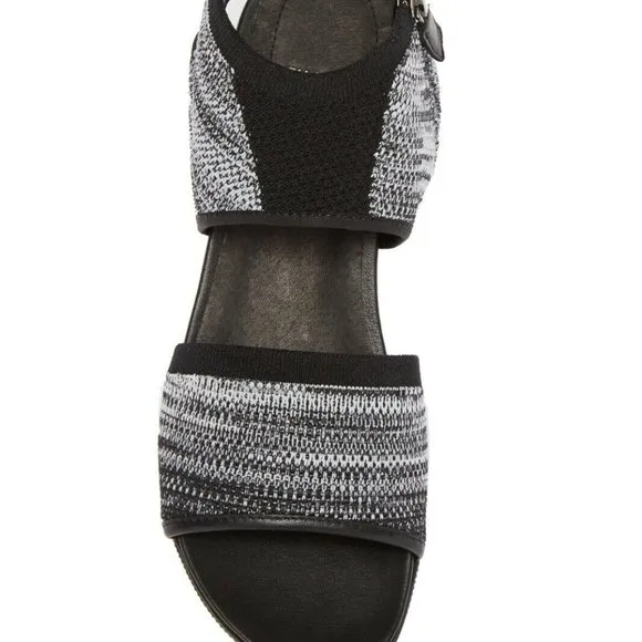 EILEEN FISHER Knit Sport Platform SANDALS Size 8 Black White Stretch Ankle Cuff