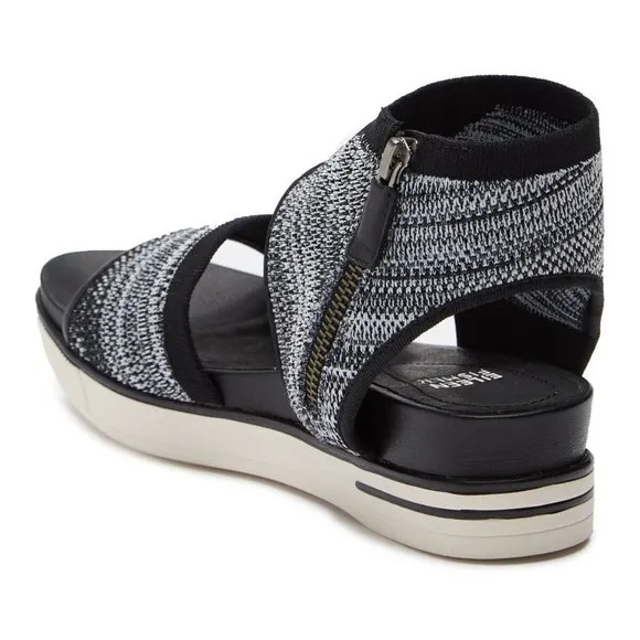 EILEEN FISHER Knit Sport Platform SANDALS Size 8 Black White Stretch Ankle Cuff