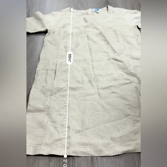 Eileen Fisher Twinkle Organic Linen Beige Metallic‎ Shift Mini Dress Size XS