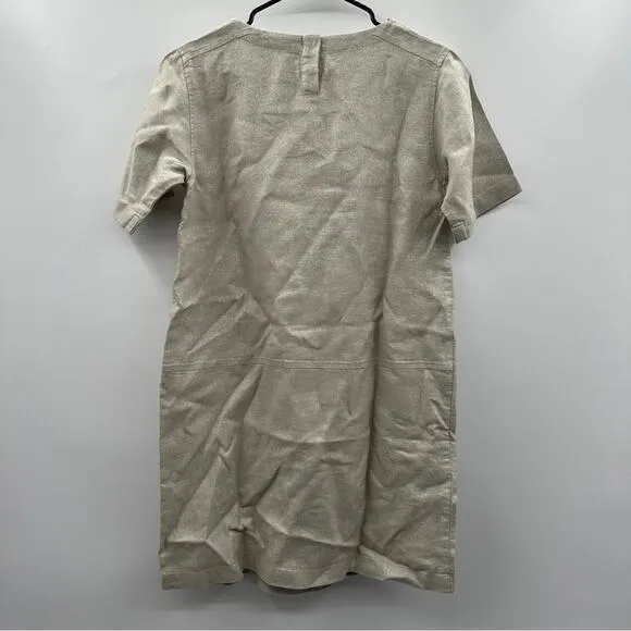 Eileen Fisher Twinkle Organic Linen Beige Metallic‎ Shift Mini Dress Size XS