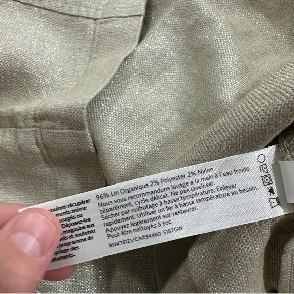 Eileen Fisher Twinkle Organic Linen Beige Metallic‎ Shift Mini Dress Size XS