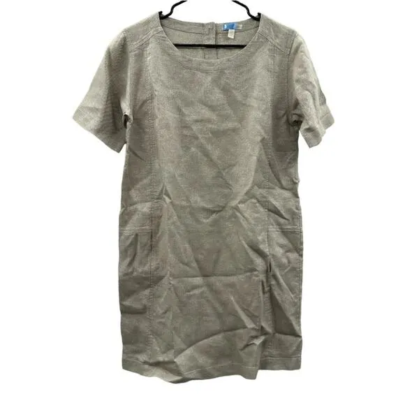 Eileen Fisher Twinkle Organic Linen Beige Metallic‎ Shift Mini Dress Size XS