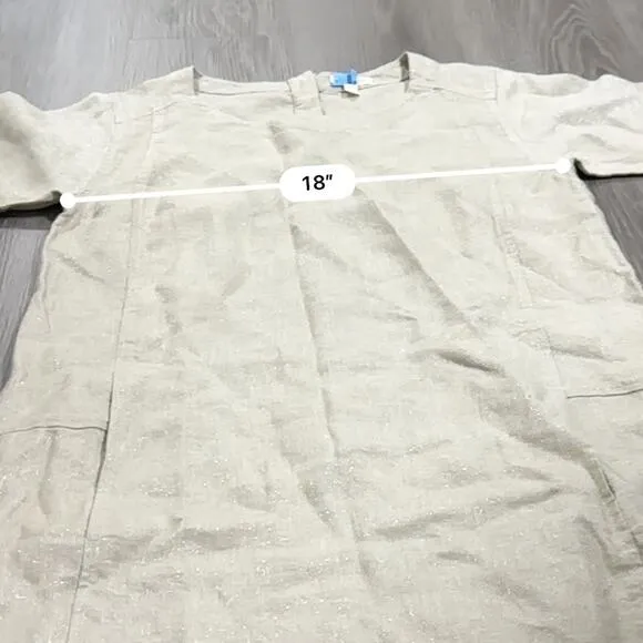 Eileen Fisher Twinkle Organic Linen Beige Metallic‎ Shift Mini Dress Size XS