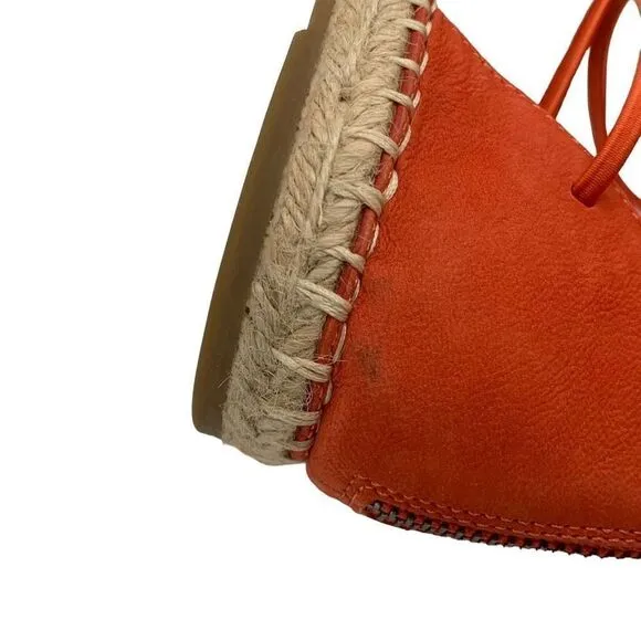 Eileen Fisher Women's Orange Suede Round Toe Espadrille Sandals Size 7.5