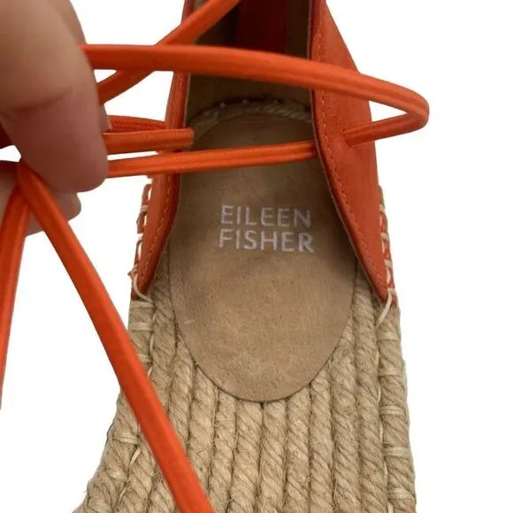 Eileen Fisher Women's Orange Suede Round Toe Espadrille Sandals Size 7.5