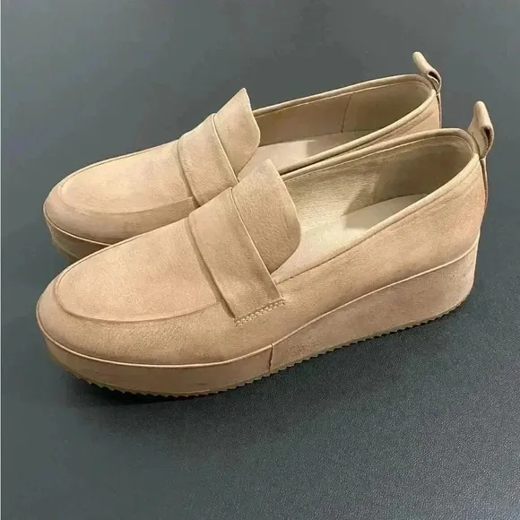 Eileen Fisher Max Platform Wedge Loafers Neutral Tan Leather