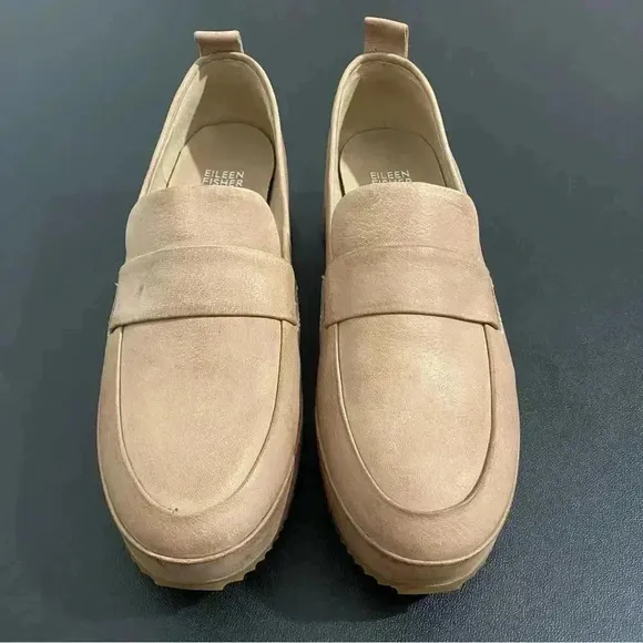 Eileen Fisher Max Platform Wedge Loafers Neutral Tan Leather