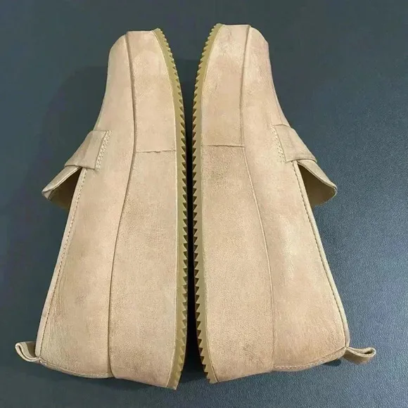 Eileen Fisher Max Platform Wedge Loafers Neutral Tan Leather