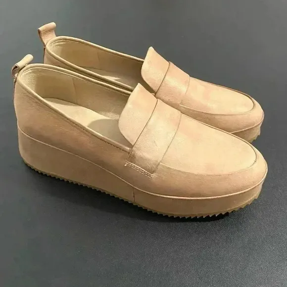 Eileen Fisher Max Platform Wedge Loafers Neutral Tan Leather